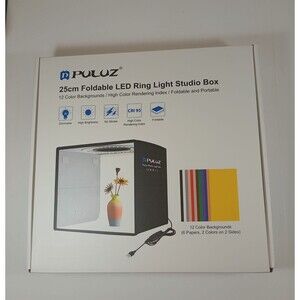 PULUZ 25cm Foldable LED Light Box Photo Studio Tent 104 LEDs CRI 95 12 Backdrops